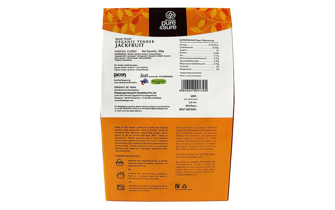 Pure & Sure Organic Tender Jackfruit Indian Curry   Pack  200 grams
